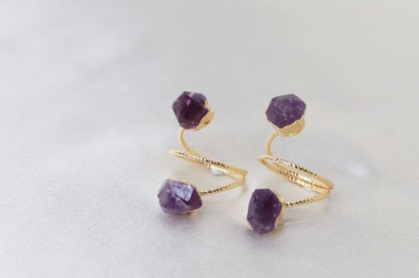 画像3: 天然石リング アメジスト ゴールド フリーサイズ 癒し 浄化 指輪 リング 品番:12634 (3)