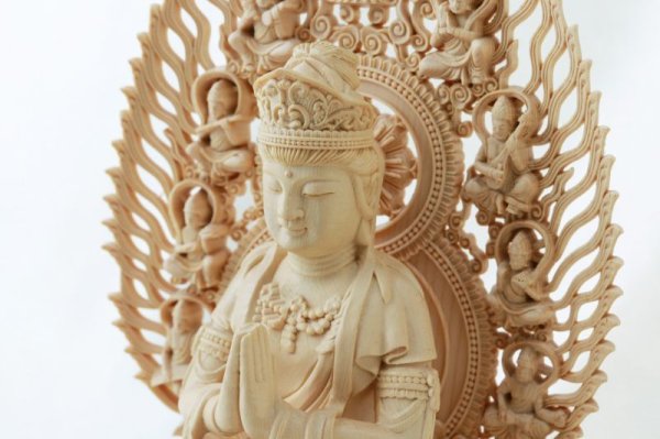 画像2: 置物 木彫り 八尊仏 普賢菩薩(ふげんぼさつ)サマンタバドラ 慈悲 延命 智慧 幸福 守護 ヒノキ 檜 品番:12511 (2)