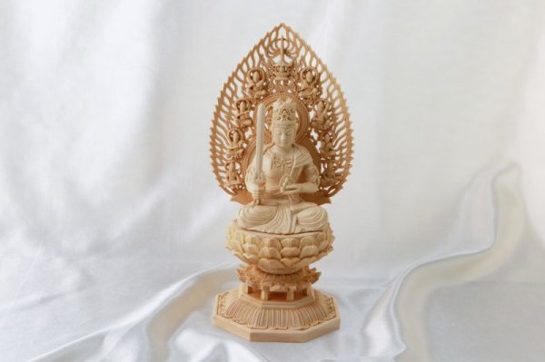 画像5: 置物 木彫り 八尊仏 虚空蔵菩薩(こくうぞうぼさつ)アーカーシャガルバ 信仰 菩薩 知恵 ヒノキ 檜 品番:12507 (5)