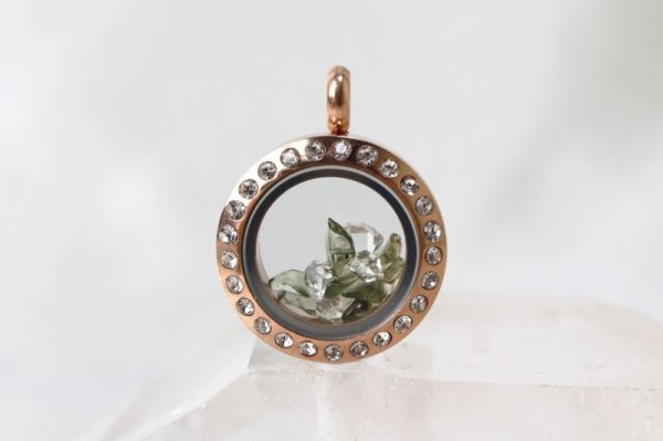 画像3: ペンダントトップ　石有ピンクゴールド　モルダバイト×ハーキマーダイヤモンド　小　さざれ　モルダウ石　ドリームクリスタル　品番：12782 (3)