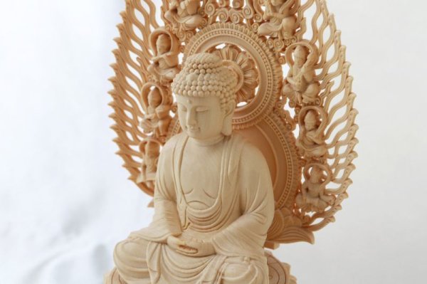 画像2: 置物 木彫り 八尊仏 阿弥陀如来(あみだにょらい) マンジュシュリー 智慧 明瞭 学業成就 ヒノキ 檜 品番:12784 (2)