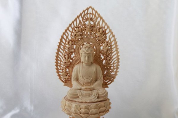 画像7: 置物 木彫り 八尊仏 阿弥陀如来(あみだにょらい) マンジュシュリー 智慧 明瞭 学業成就 ヒノキ 檜 品番:12784 (7)