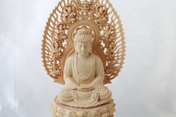 画像6: 置物 木彫り 八尊仏 阿弥陀如来(あみだにょらい) マンジュシュリー 智慧 明瞭 学業成就 ヒノキ 檜 品番:12784 (6)