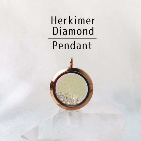 画像1: ペンダントトップ　ピンクゴールド　ハーキマーダイヤモンド　大　フラワーオブライフ　さざれ　品番：12873 (1)
