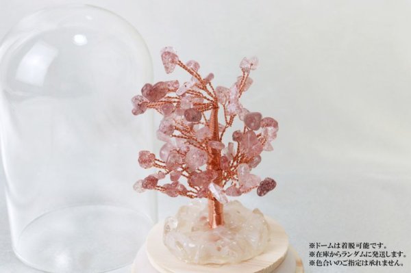 画像3: 置物 オーナメント ドーム入り ストロベリークォーツ 招財樹 風水 縁起物 インテリア 品番:11250 (3)