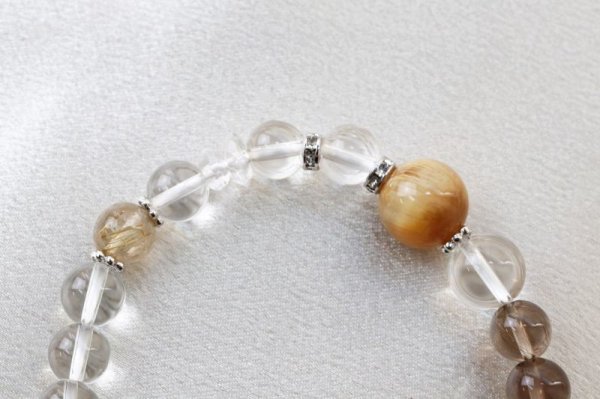 画像3: 2021年　ブレス　水晶×ルチルクォーツ×スモーキークォーツ×タイガーアイ　デザインブレス　金運　仕事運　お守り　品番： 12927 (3)