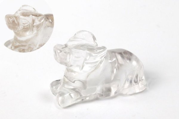 画像3: 置物 彫り物 丑(うし) 水晶 クォーツ クリスタル 透明 浄化 魔除け 品番:12982 (3)