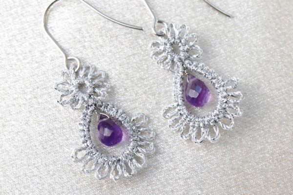 画像2: Grace Knote グレースノート Luce ルーチェ アメジスト SV ハンドメイド ピアス 手編みレース 天然石 シルバー 品番:13126 (2)