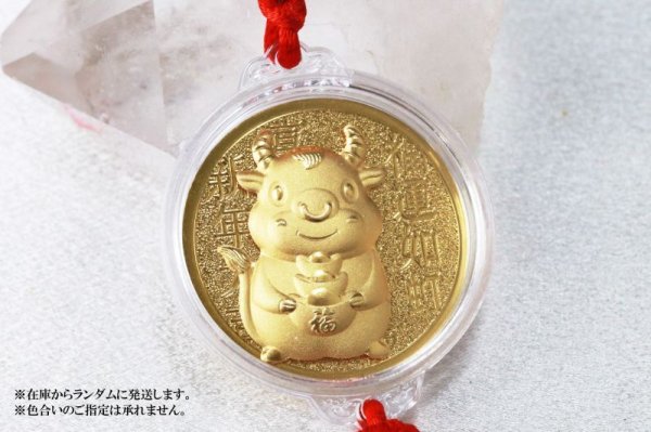 画像3: 【現品限り】縁起メダル 壁掛け 元宝丑 円型 風水 金貨 えんぎ 縁起物 開運 金運 お守り 品番:13259 (3)