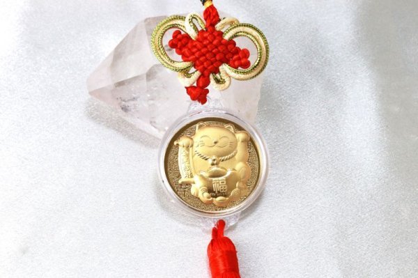 画像2: 【現品限り】縁起メダル 壁掛け 金運の猫 元宝 福 風水 金貨 えんぎ 縁起物 開運 金運 お守り 品番:13263 (2)