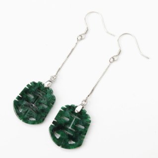 天然石ピアス　翡翠グリーン　シルバー925 130-3 樹脂ピアスも可能 一点物】ピアス 翡翠 扇 シルバー925 緑 グリーン ひすい 人生 成功