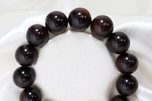 画像2: 【パワーズウッド】ブレス　紫花梨　丸　15mm　緊張のほぐれ　癒し　精神安定　品番： 9468 (2)