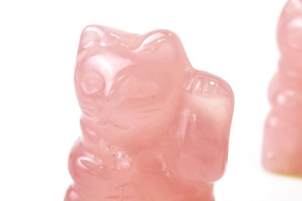 画像3: 置物 彫り物 招き猫 左右手 セット ローズクォーツ 小 まねきねこ 千万両 開運 金運 恋愛 美しさ 品番:13527 (3)