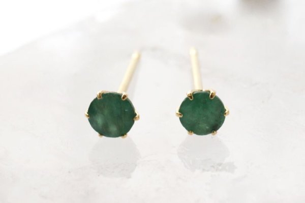 画像3: 【現品限り】ピアス バースデー 5月 エメラルド 18金ゴールド ラウンド 3mm 誕生石ピアス ジュエリー 品番:13613 (3)