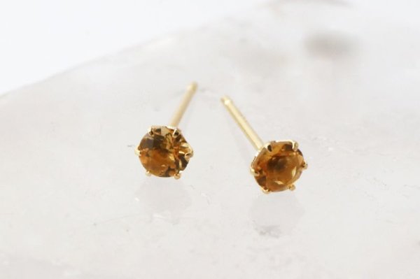 画像2: 【現品限り】ピアス バースデー 11月 シトリン 18金ゴールド ラウンド 3mm 誕生石ピアス ジュエリー 品番:13619 (2)