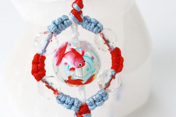 画像2: ストラップ  プリントストーン 水晶 清 さやか 金魚 編み紐 マクラメ編み パワーストーン 品番:13673 (2)