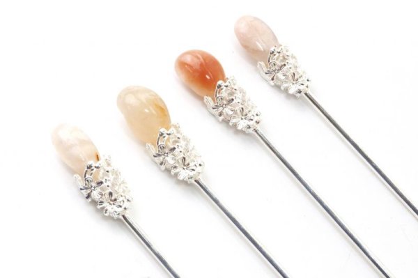 画像4: かんざし 原石 チェリーブロッサムアゲート シルバー ヘアアクセサリー 花 人間関係 天然石 品番: 13853 (4)