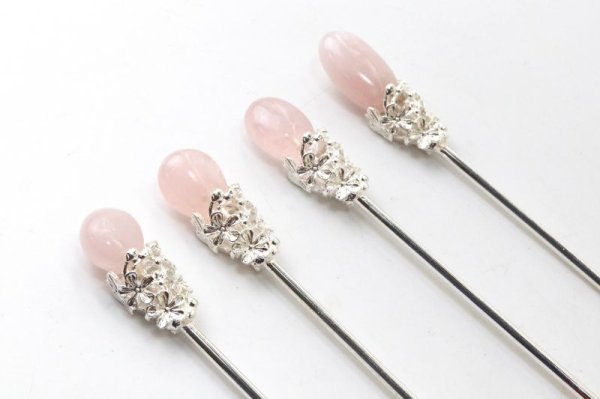 画像4: かんざし 原石 ローズクォーツ シルバー ヘアアクセサリー 花 10月誕生石 恋愛 美しさ 天然石 品番: 13851 (4)