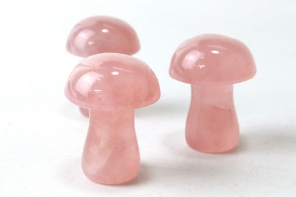 画像2: 置物 彫り物 キノコ ローズクォーツ ピンク 恋愛 美しさ インテリア 天然石 品番:13923 (2)