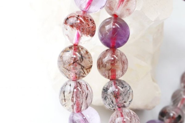 画像2: ブレス　スーパーセブン　丸　約7.5mmから8mm　ブラジル産　愛　調和　開運　天然石　品番： 8939 (2)