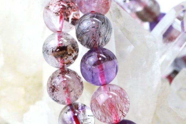 画像2: ブレス　スーパーセブン　丸　約8mm　ブラジル産　愛　調和　開運　天然石　品番： 11034 (2)