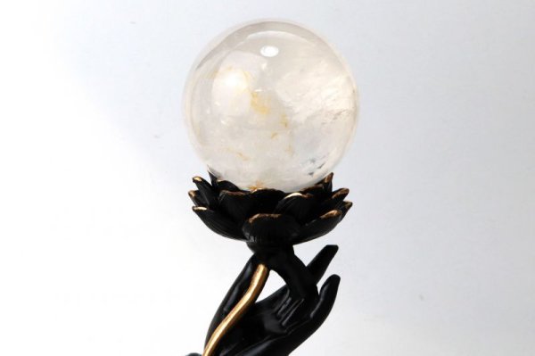 画像7: 丸玉台 台座 蓮の手 蓮花 ブラック 黒 約12.5cm 1個 樹脂 清らか 丸玉台座 ディスプレイ 品番: 14120 (7)