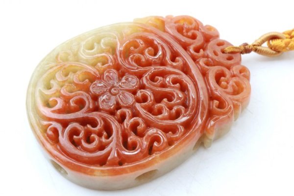 画像3: ネックレス オレンジ翡翠 お花 唐草 橙色 ひすい 人生 成功 達成 お守り 【一点物】 品番:13547 (3)