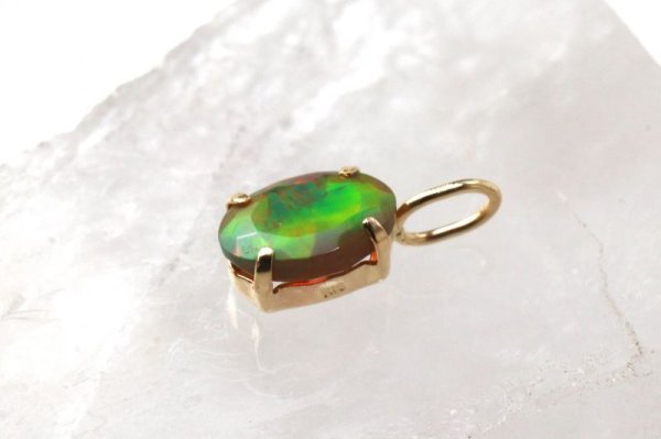 画像4: チャーム オパール 18金ゴールド 0.25ct 4×6mm オーストラリア産 幸運 愛 ペンダントトップ ジュエリー 品番:13565 (4)