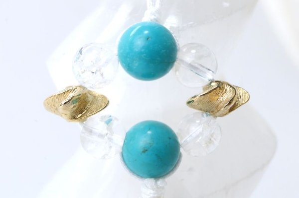 画像2: かざぐるまストラップ　ターコイズ×爆裂水晶　風水　風車　魔除け　幸運　勇気　交通安全　お守り　天然石　2023年　※ポイント対象外　品番：14492 (2)