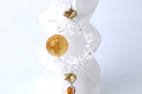 画像3: かざぐるまストラップ　シトリン×爆裂水晶　風水　風車　魔除け　幸運　成功　金運　仕事運　お守り　天然石　品番：14491 (3)