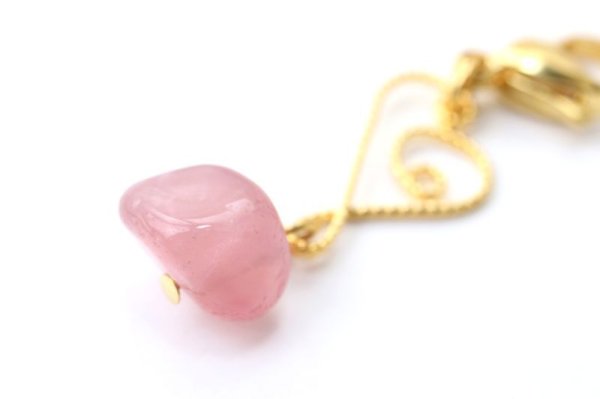 画像2: マスクチャーム　ハート　ローズクォーツ　ゴールド　GD　マスクピアス　天然石　品番：14665 (2)