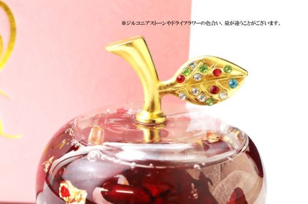 画像4: 置物 ハーバリウム ミニリンゴ 赤 レッド ムーンストーン さざれ石入り 人間の情緒 社交性 喜び 風水 開運 運気上昇 浄化 アップル インテリア 品番: 15264 (4)