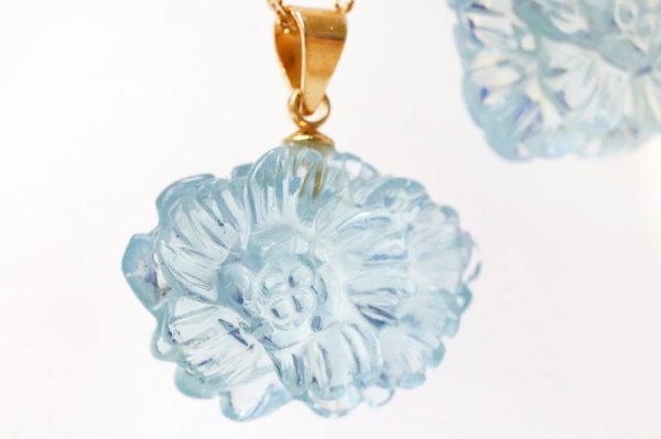 画像3: ペンダントトップ　アクアマリン　花彫り　ゴールド　GD　日本製　生命　幸福　富　3月誕生石　ジュエリー　天然石　品番：15354 (3)