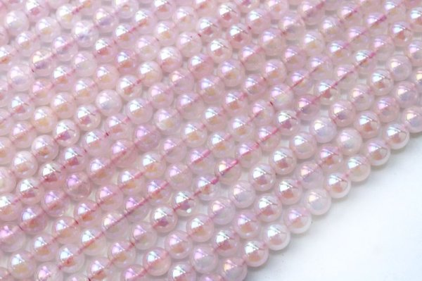 画像2: 連 ピンクオーラ  丸  約6mm オーラクォーツ 癒し 浄化 潜在能力の開花 天然石 品番: 9441 (2)