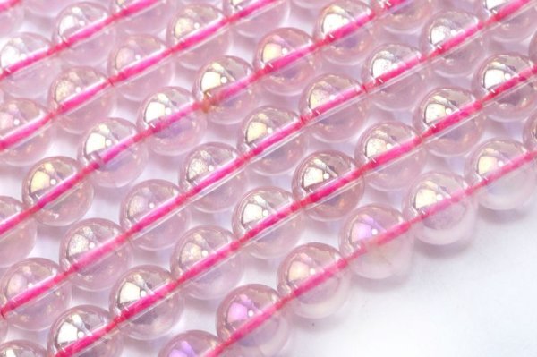 画像2: 連 ピンクオーラ  丸  約8mm オーラクォーツ 癒し 浄化 潜在能力の開花 天然石 品番: 15533 (2)
