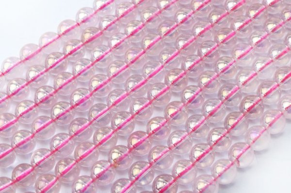 画像3: 連 ピンクオーラ  丸  約8mm オーラクォーツ 癒し 浄化 潜在能力の開花 天然石 品番: 15533 (3)