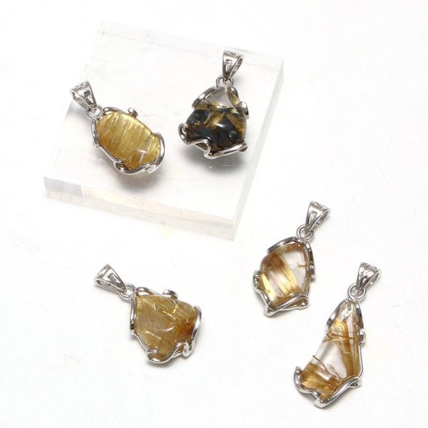 画像2: ペンダントトップ ゴールドタイチンルチル ブラジル産 シルバー 金運 財運 ギャンブル運 ジュエリー 天然石 品番:15858 (2)