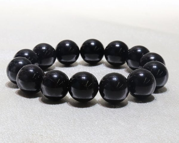 画像4: 【日本銘石】ブレス 山梨黒平黒水晶<山梨県> 約15mm 14粒 原石付き 浄化 厄除け 邪気払い 品番:15893 (4)