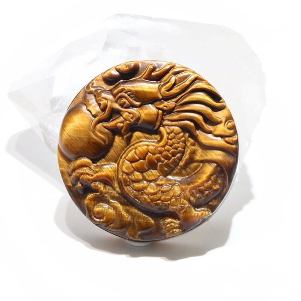 画像2: ペンダントトップ タイガーアイ 龍 (穴なし) 円盤 虎目石 洞察力 直感力 決断力 パワーストーン 天然石 品番:15924 (2)