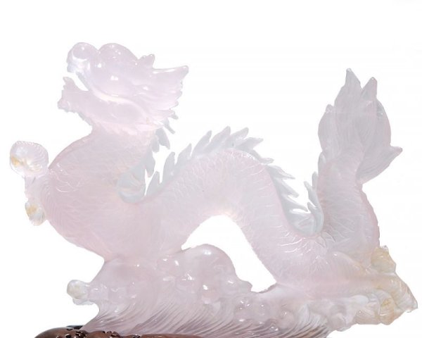 画像3: 【現品限り】【一点物】置物 ローズクォーツ 龍 台付き ケース付き パワーストーン 天然石 品番:15967 (3)