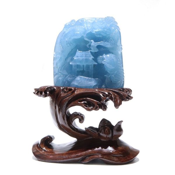 画像4: 【現品限り】【一点物】置物 彫り物 アクアマリン 龍×鯉 風水 運気 金運 財運 パワーストーン 天然石 品番:15970 (4)