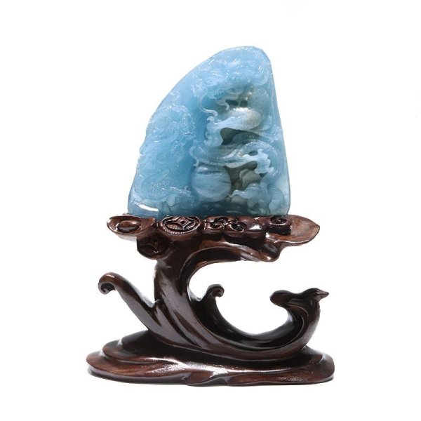 画像2: 【現品限り】【一点物】置物 彫り物 アクアマリン 龍 双龍 風水 運気 金運 財運 パワーストーン 天然石 品番:15972 (2)