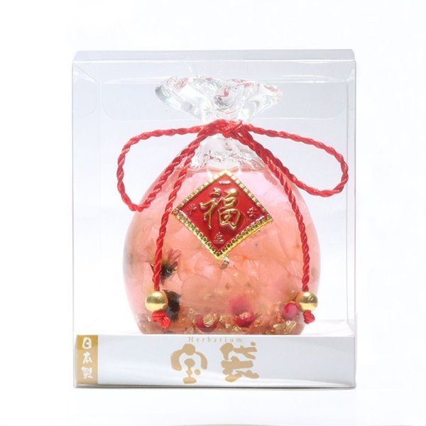 画像4: 【現品限り】置物 ハーバリウム 宝袋 ピンク ケース付き 縁起物 風水 プレゼント 金運 幸運 パワーストーン 天然石 品番:16019 (4)