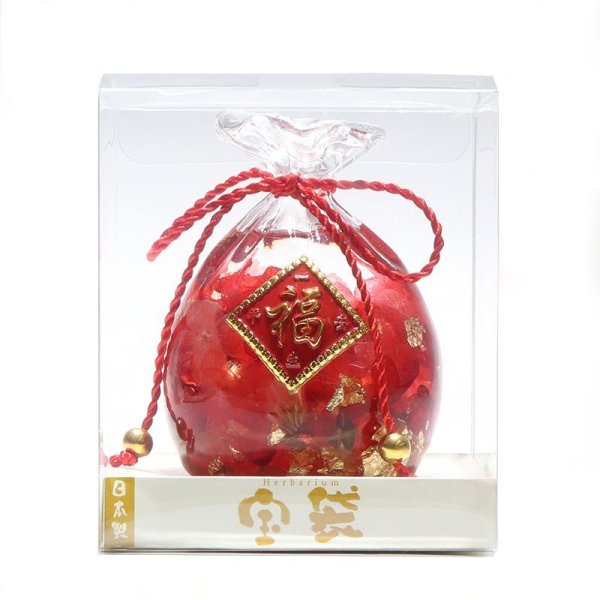 画像4: 【現品限り】置物　ハーバリウム　宝袋　レッド　ケース付き　縁起物　風水　プレゼント　金運　幸運　パワーストーン　天然石　品番：16077 (4)