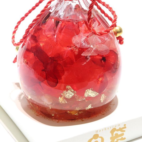 画像3: 【現品限り】置物　ハーバリウム　宝袋　レッド　ケース付き　縁起物　風水　プレゼント　金運　幸運　パワーストーン　天然石　品番：16077 (3)