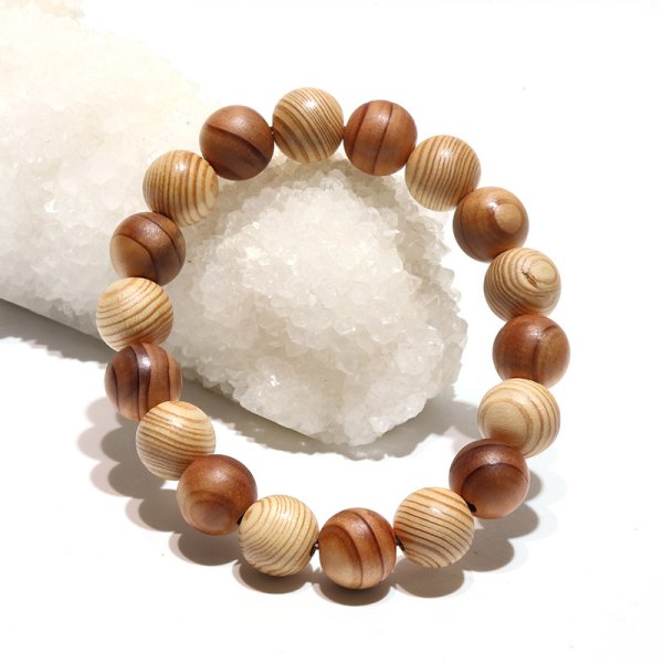 画像2: 【パワーズウッド】ブレス　北山杉〈京都府〉　丸　約12mm（茶×白）　永遠の若さ　勇敢　向上心　日本製　品番：16271 (2)