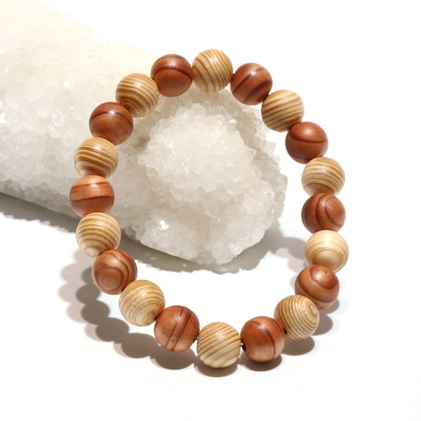 画像2: 【パワーズウッド】ブレス　北山杉〈京都府〉　丸　約10mm（茶×白）　永遠の若さ　勇敢　向上心　日本製　品番：16270 (2)