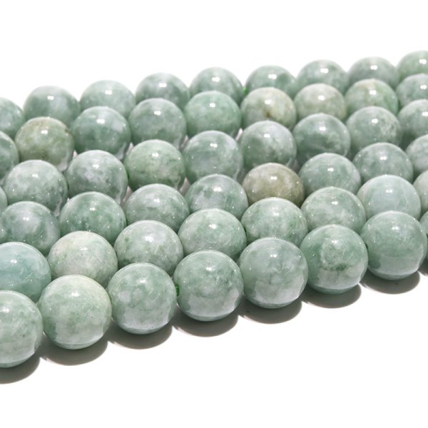 画像2: 連 ヒスイ(ミャンマー産) ホワイトグリーン  丸 12mm 品番: 5899 (2)
