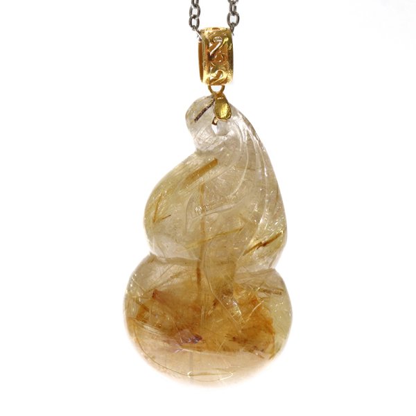 画像3: ペンダントトップ ゴールドタイチンルチル ヒョウタン型 ブラジル産 K18 ゴールド 瓢箪 金運 財運 ギャンブル運 パワーストーン 天然石 品番:16397 (3)