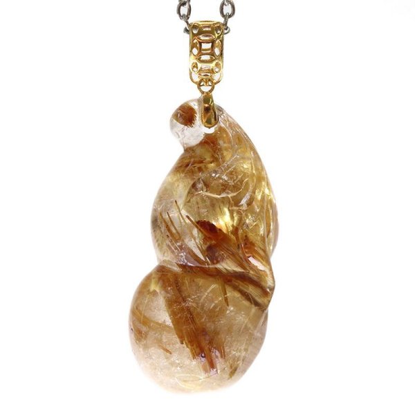 画像4: ペンダントトップ　ゴールドタイチンルチル　ヒョウタン型　ブラジル産　K18　ゴールド　瓢箪　金運　財運　ギャンブル運　パワーストーン　天然石　品番：16392 (4)